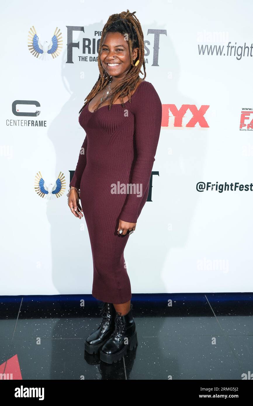 London, UK. 28th Aug, 2023. Ireon Roach photographed at the European Premiere of Departing Seniors held during Pigeon Shrine Frightfest 2023 at the Cineworld Leicester Square. Picture by Julie Edwards Credit: JEP Celebrity Photos/Alamy Live News Stock Photo