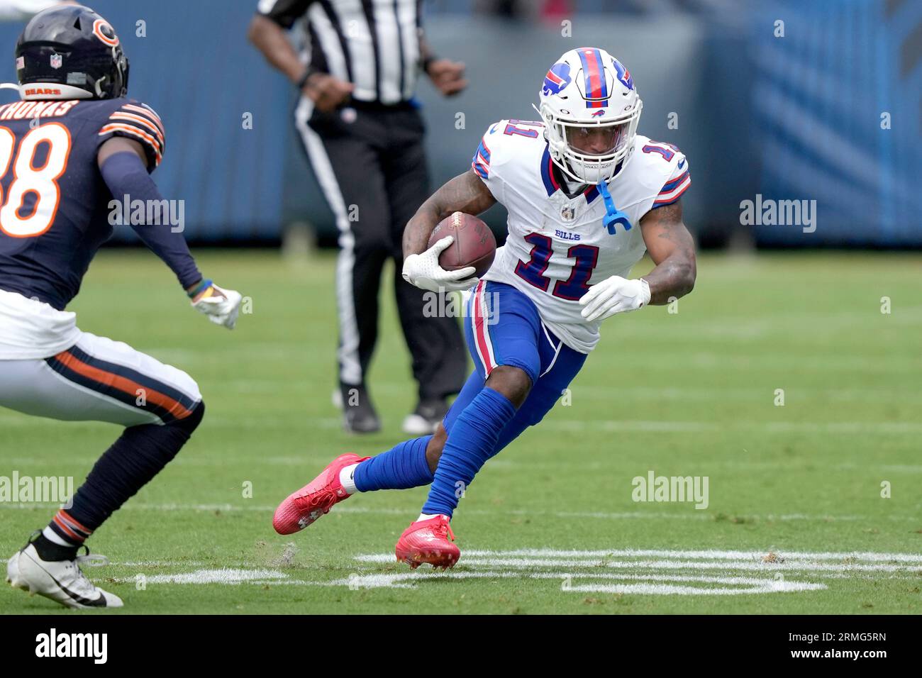 Buffalo Bills wide receiver Deonte Harty carries the ball off a pass from  quarterback Josh Allen during the first half of an NFL preseason football  game against the Chicago Bears Saturday, Aug.