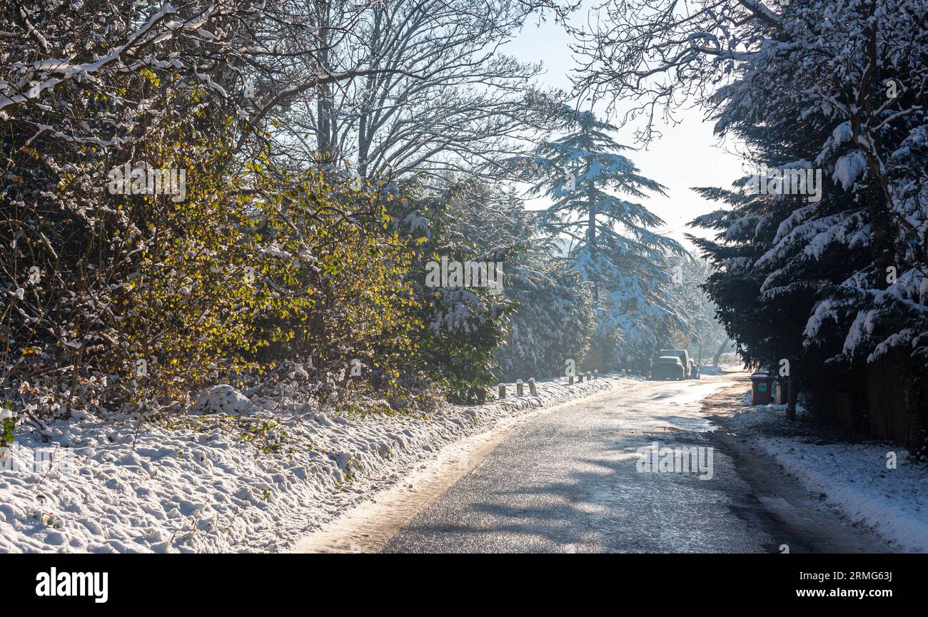 Winter sunny day country road, England, UK. Stock Photo
