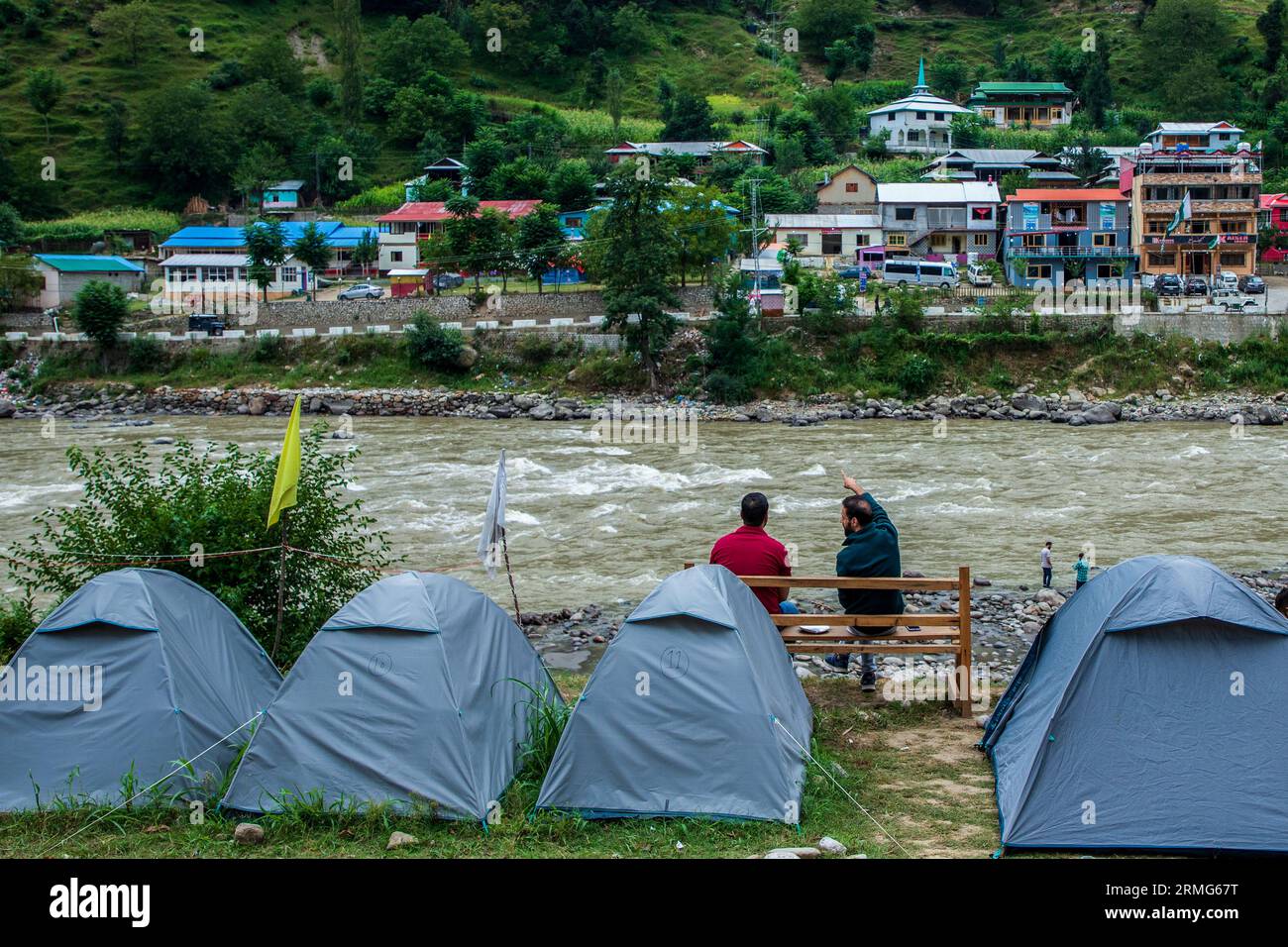 Keran Kupwara, India. 25th Aug, 2023. Camping tents are installed on