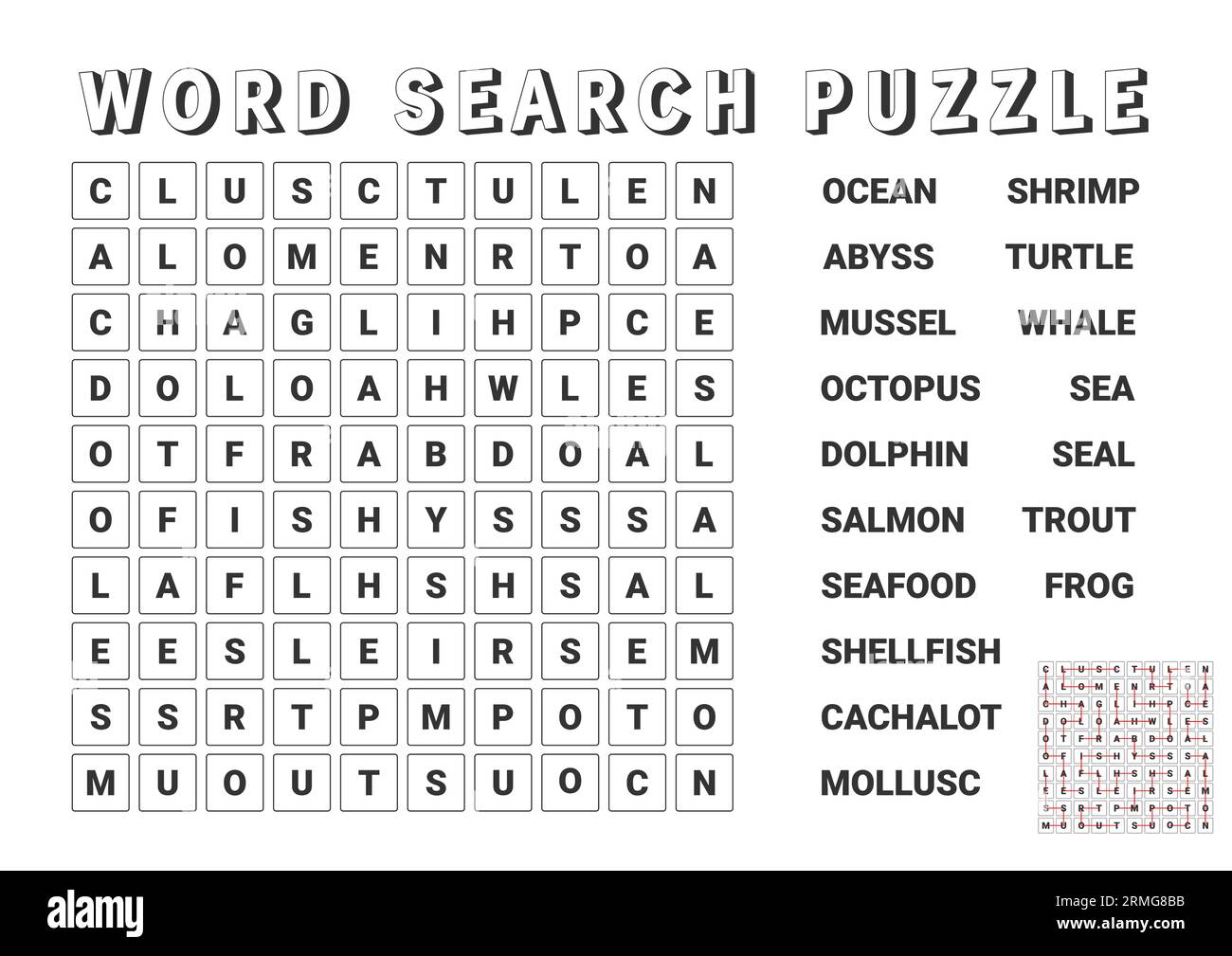 Vector illustration Word search puzzle Crossword puzzle on the ocean Vector illustration Word search puzzle Crossword puzzle on the ocean