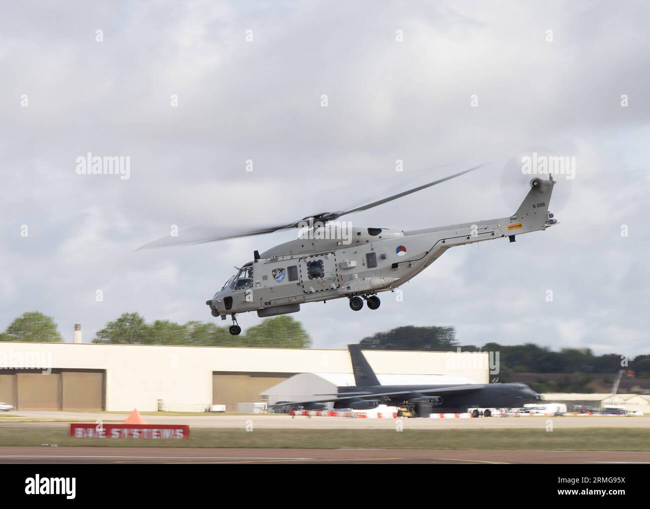 A Dutch Air Force Airbus NH90 Helicopter leaving the 2023 Royal International Air Tattoo Stock Photo