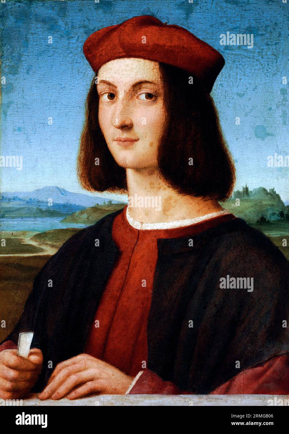 Portrait of the Young Cardinal Ippolito I d'Este by Raphael (Raffaello Sanzio da Urbino, 1483–1520), oil on walnut, c. 1503-05 Stock Photo
