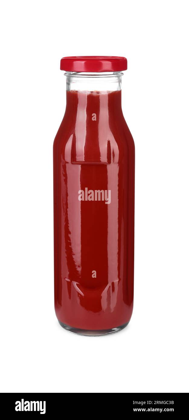 Glass bottle of tasty ketchup isolated on white Stock Photo Alamy