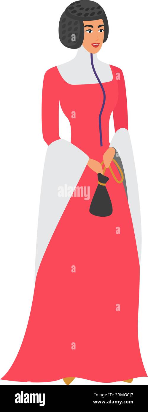 Noble medieval woman. Aristocratic people in middle ages cartoon vector illustration Stock Vector