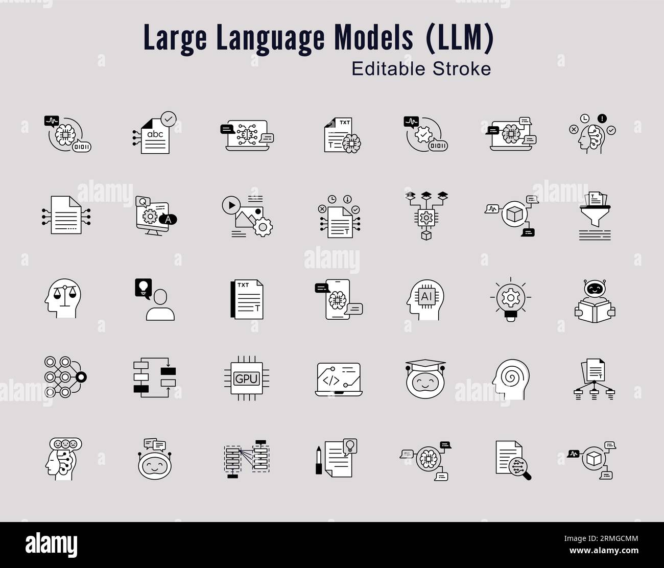 Language Model Concepts Line Icon Set: AI, NLP, Machine Learning ...