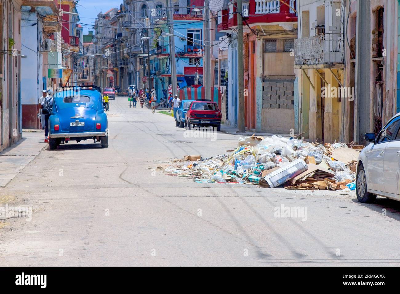 Havana, Cuba, 2023, Rubble and garbage dumped on a city street Stock Photo