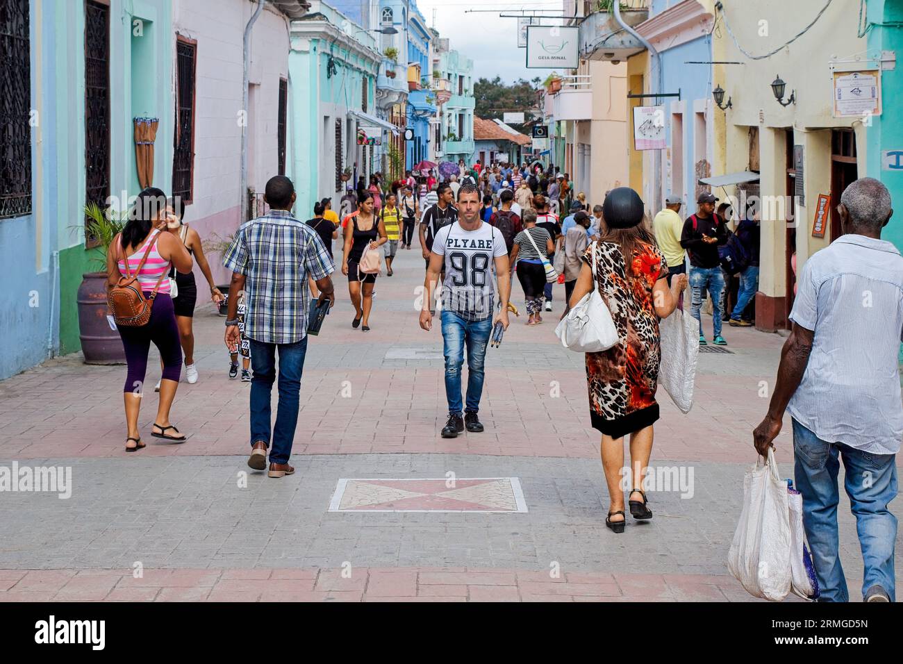 Havana, Cuba, 2023, People out and about a pedestrian boulevard Stock Photo