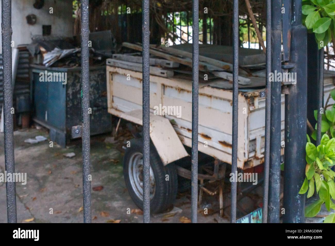Havana, Cuba, 2023, vehicle trailer in garage Stock Photo