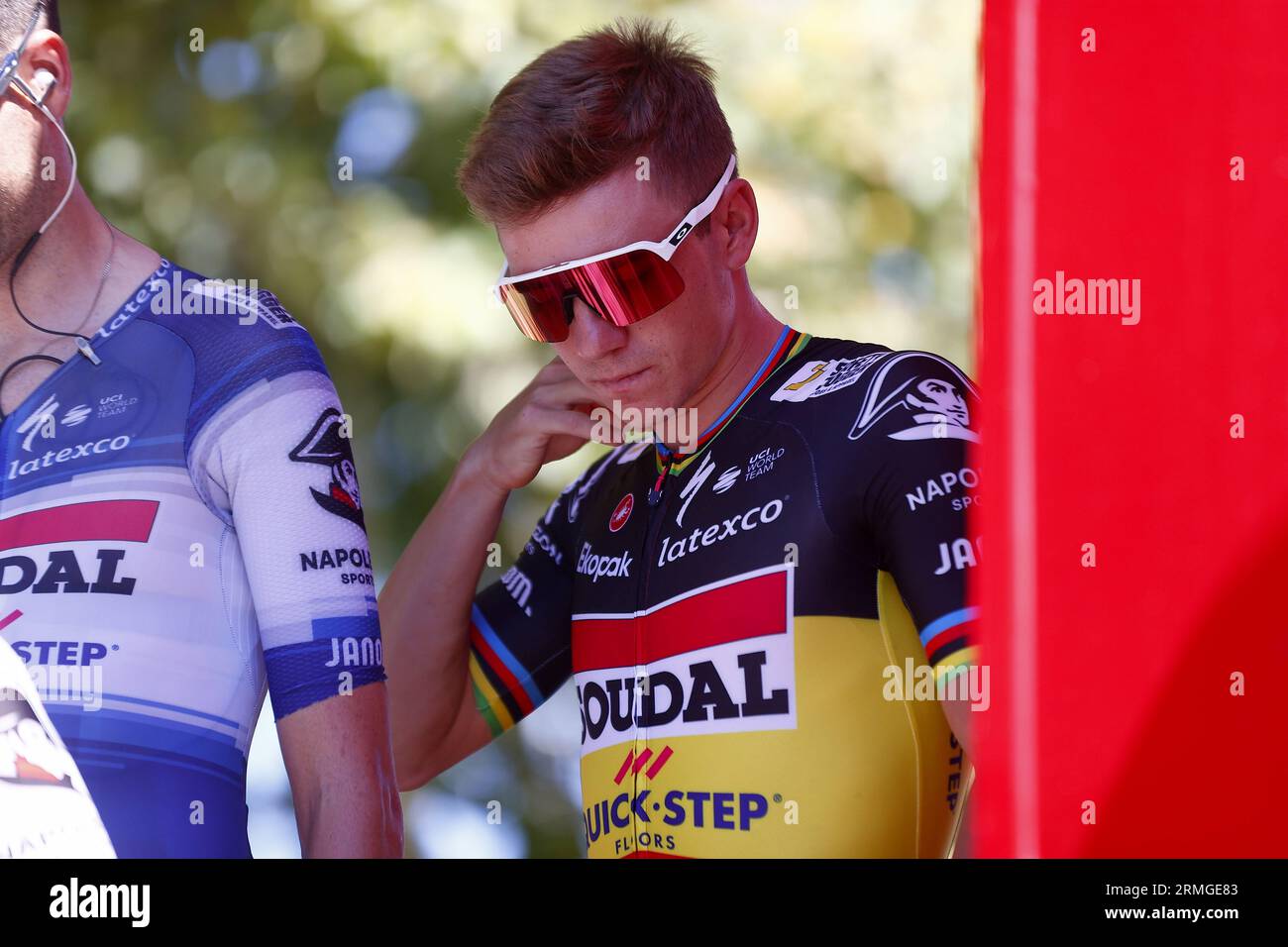 Arinsal, Andorra. 28th Aug, 2023. Belgian Remco Evenepoel of Soudal Quick-Step pictured during stage 3 of the 2023 edition of the 'Vuelta a Espana', Tour of Spain cycling race from Suria to Arinsal, Andorra (158, 5 km), Monday 28 August 2023. The Vuelta takes place from 26 August to 17 September. BELGA PHOTO JOSEP LAGO Credit: Belga News Agency/Alamy Live News Stock Photo