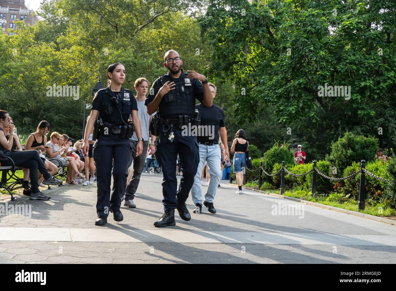 New York, USA - July 21st, 2023: Two police officers patrol the ...