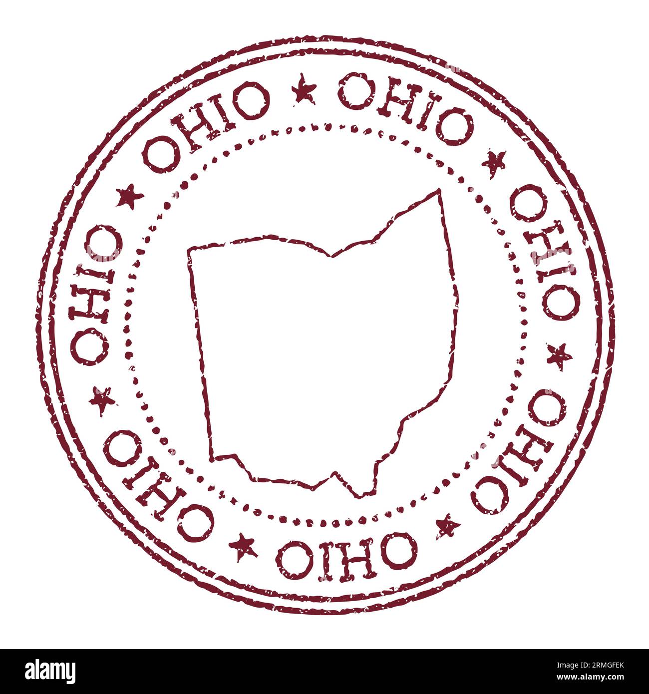Ohio round rubber stamp with us state map. Vintage red passport stamp