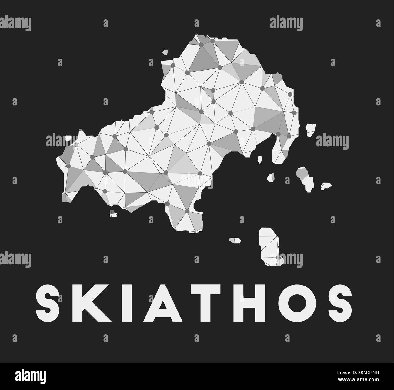 Skiathos - communication network map of island. Skiathos trendy geometric design on dark background. Technology, internet, network, telecommunication Stock Vector