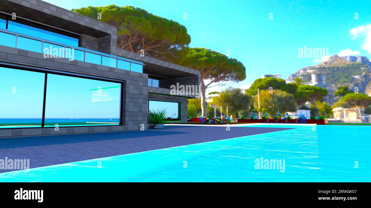 Luxury modern house with pool built on the ocean beach on the tropical ...
