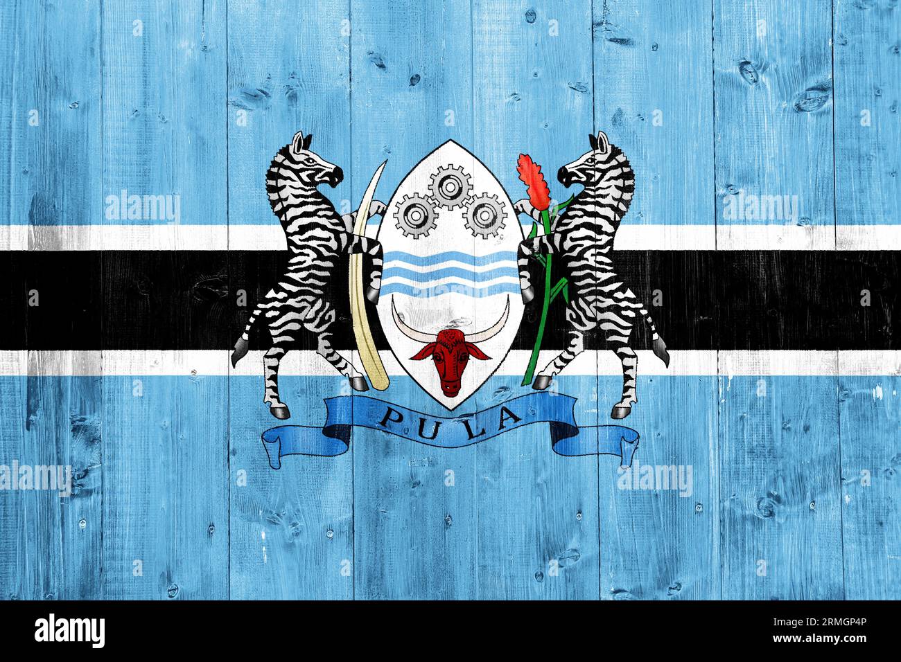 Flag and coat of arms of Republic of Botswana on a textured background