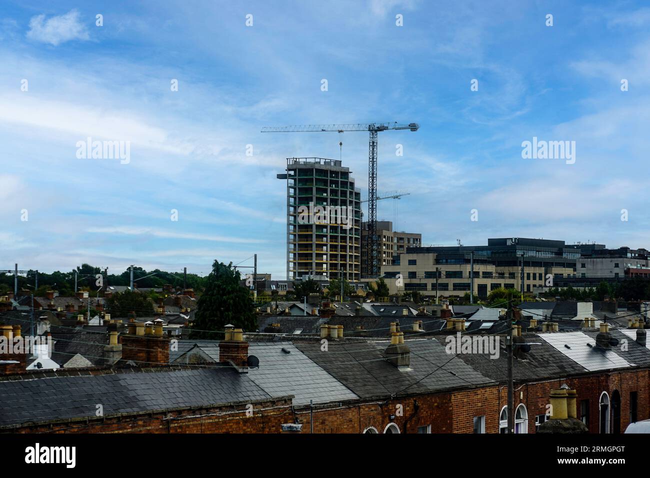 Construction of a 15 storey hotel, offices and build to rent apartments in East Wall Road, East Wall. Dublin Ireland. MKN Property are the developers Stock Photo