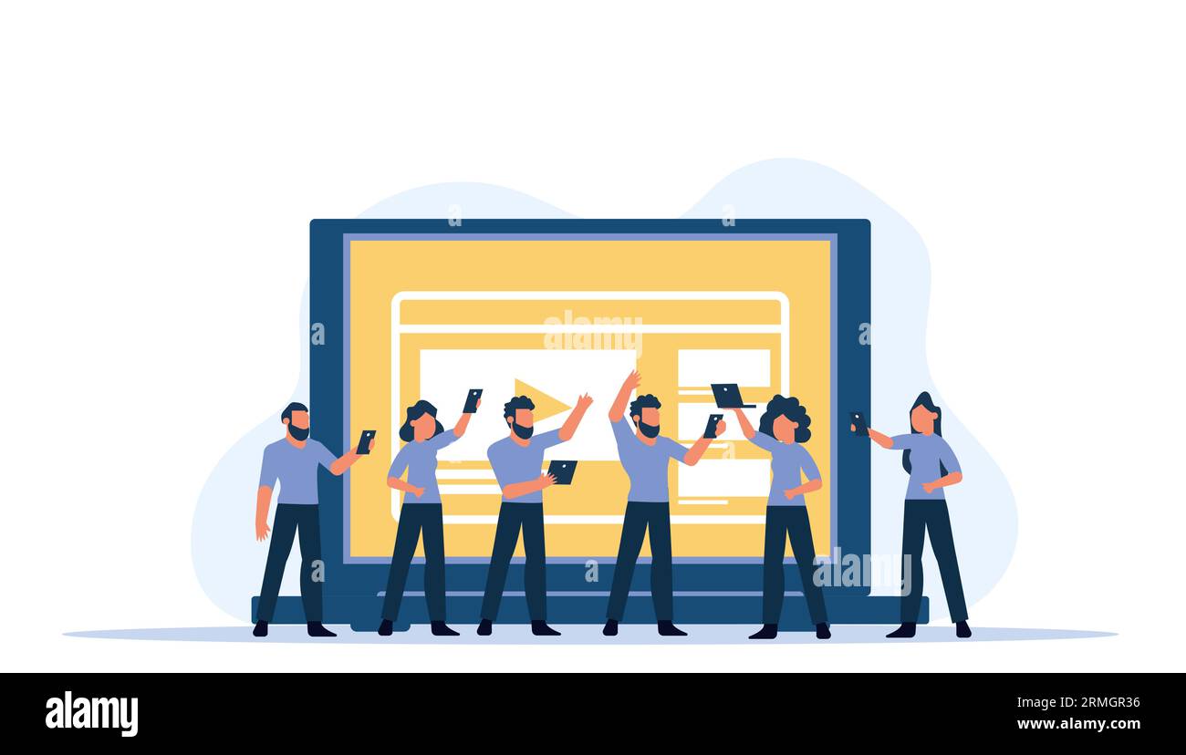 Digital classroom virtual learning education concept illustration vector. Computer class school study knowledge online. Student training with smart la Stock Vector