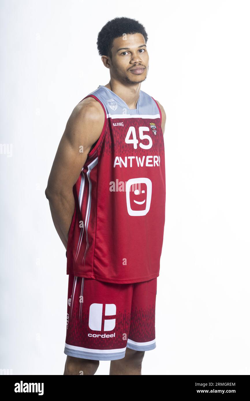 Antwerp, Belgium. 28th Aug, 2023. Antwerp's Rasir Bolton poses at a photoshoot of Belgian