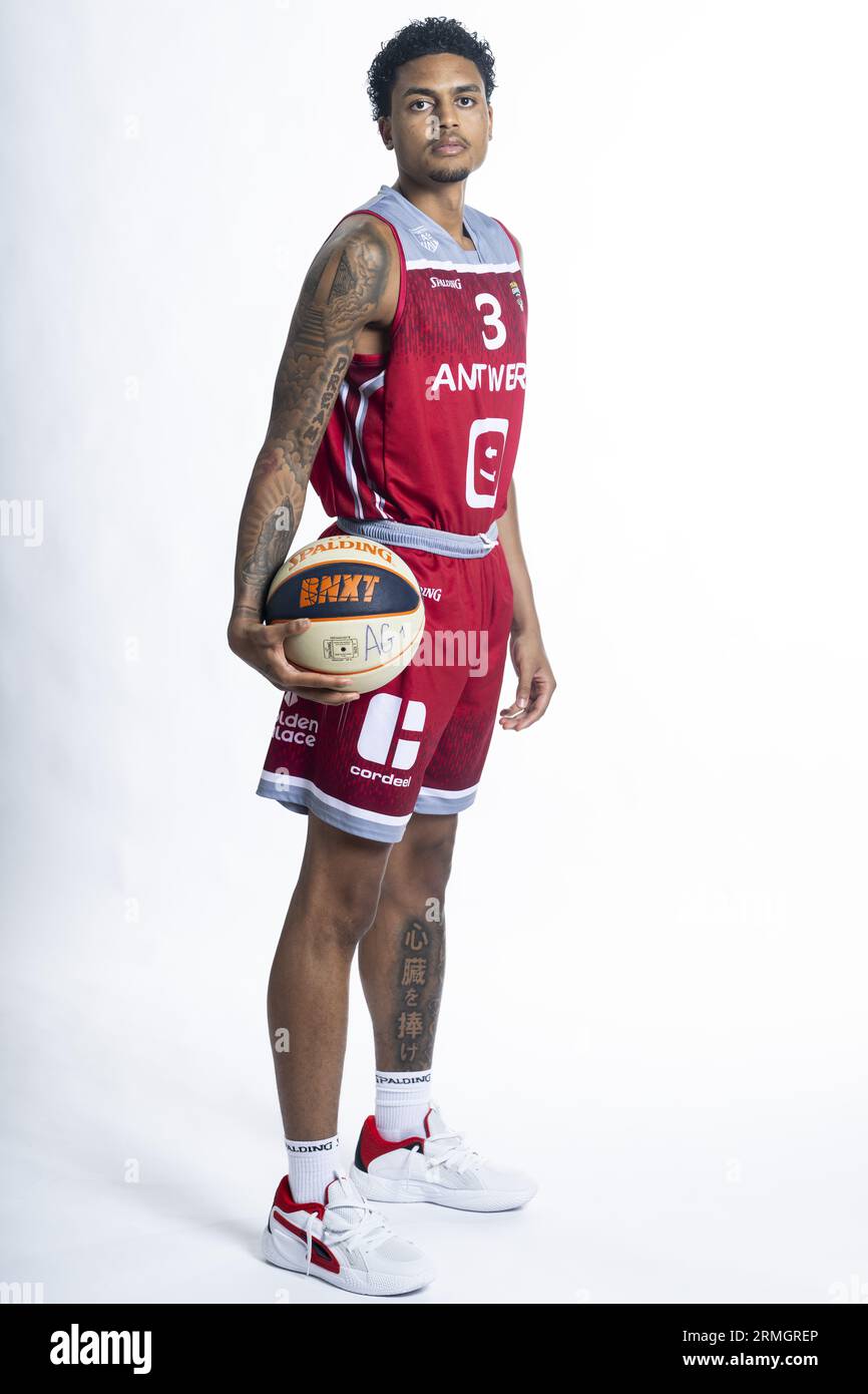 Antwerp, Belgium. 28th Aug, 2023. Antwerp's Salim Kediambiko poses at a