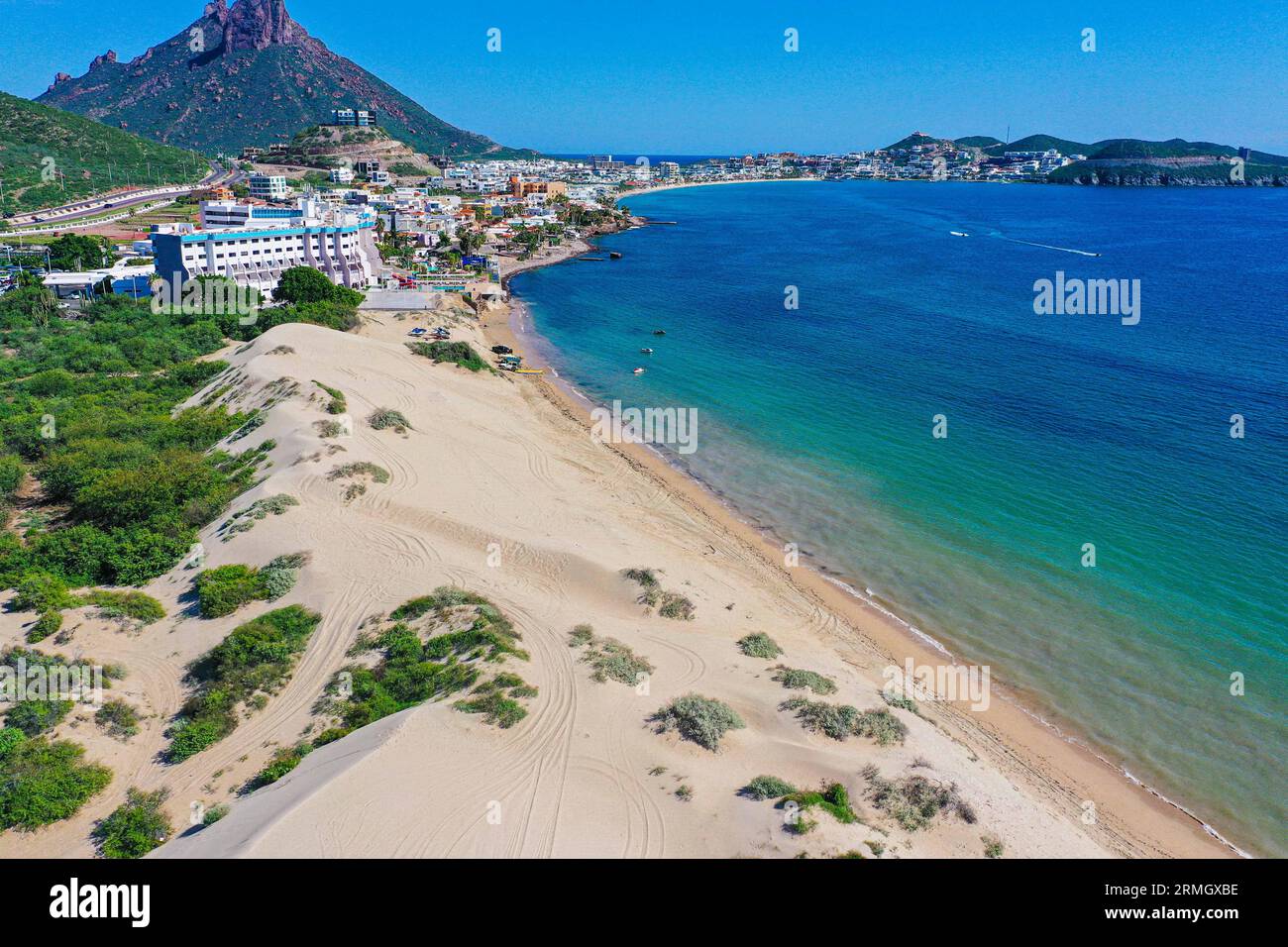 San Carlos, Sonora, Mexico. Aerial view of the sea and beach in Bahía Golfo  de California, Mar de Cortés, Mar Bermejo, is located between the Baja  California peninsula. Aerial view of tourist, image size:1300x956
