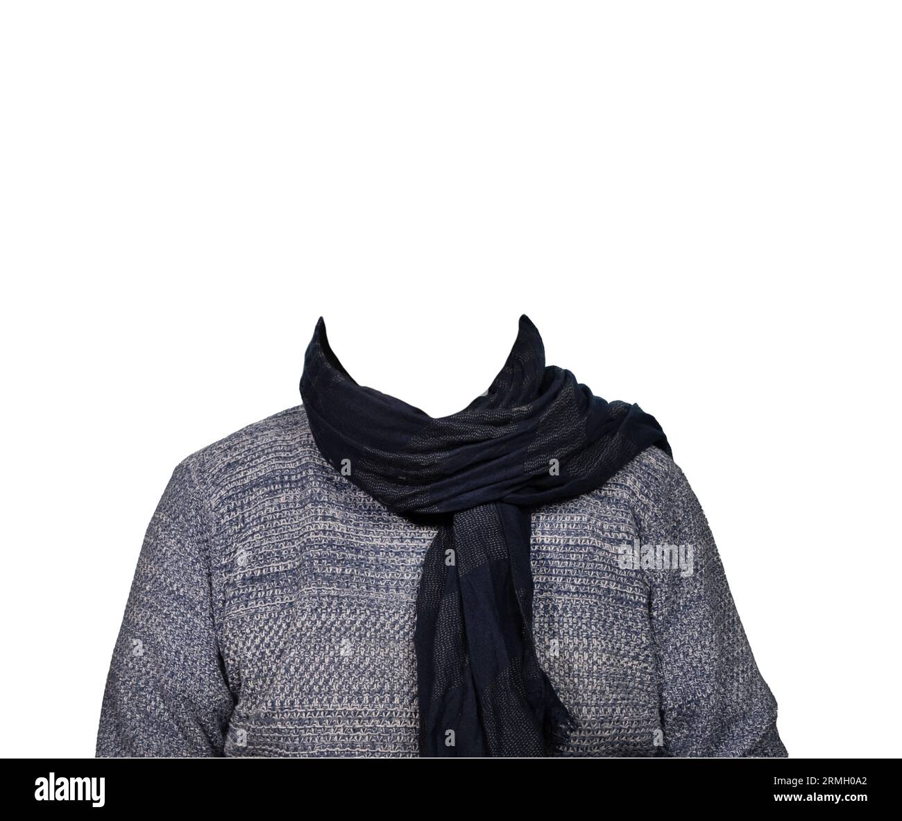 a man with scarf isolated without a head on a transparent background Stock Photo