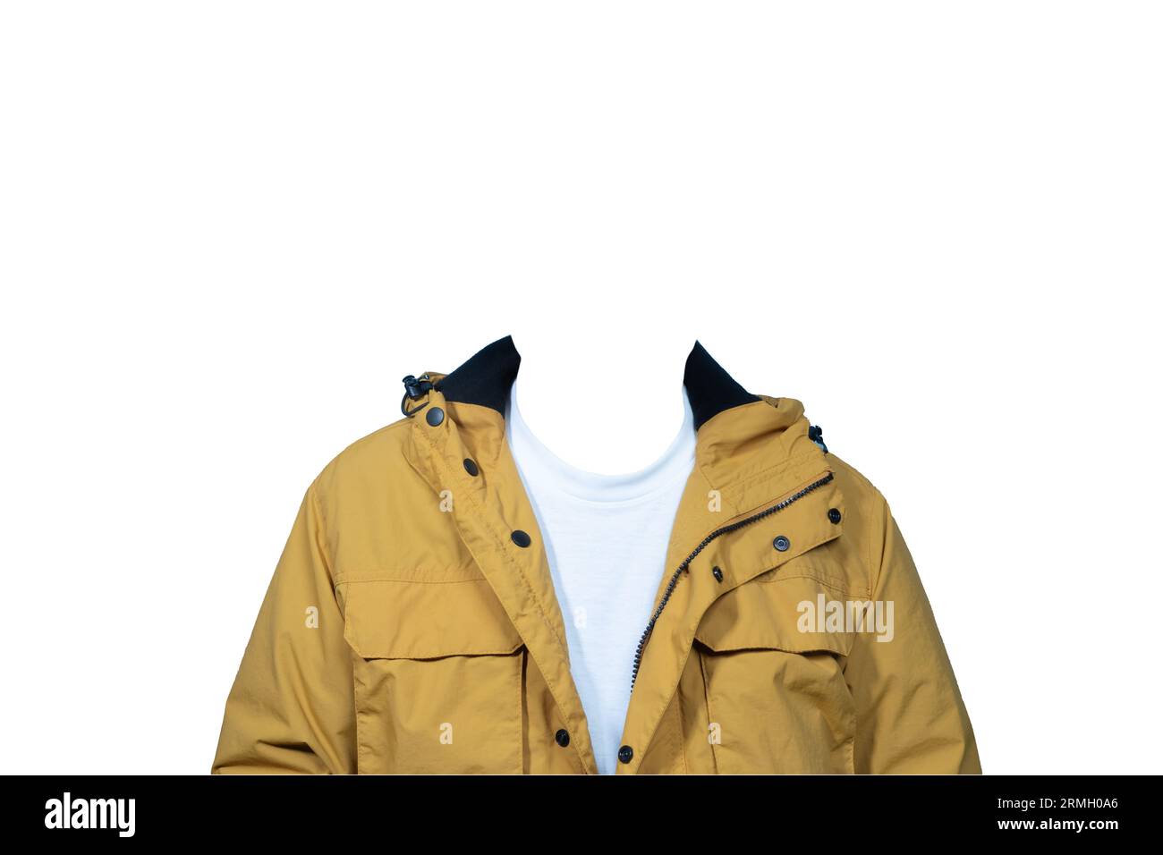 a man in rain jacket isolated without a head on a transparent background Stock Photo