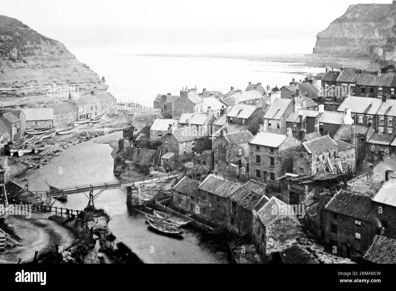 Panorama of Staithes, Victorian period Stock Photo Alamy
