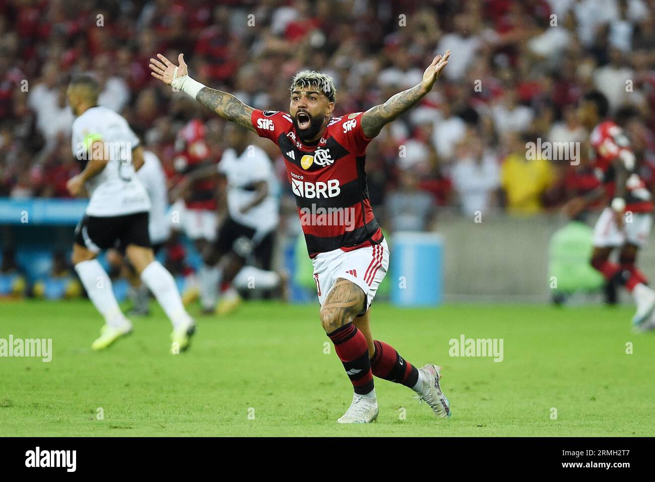 Rio de Janeiro, Brazil, August 3, 2023. Soccer player Gabi of the Flamengo team, during a match against Olimpia, for the Libertadores 2023, at the Mar Stock Photo