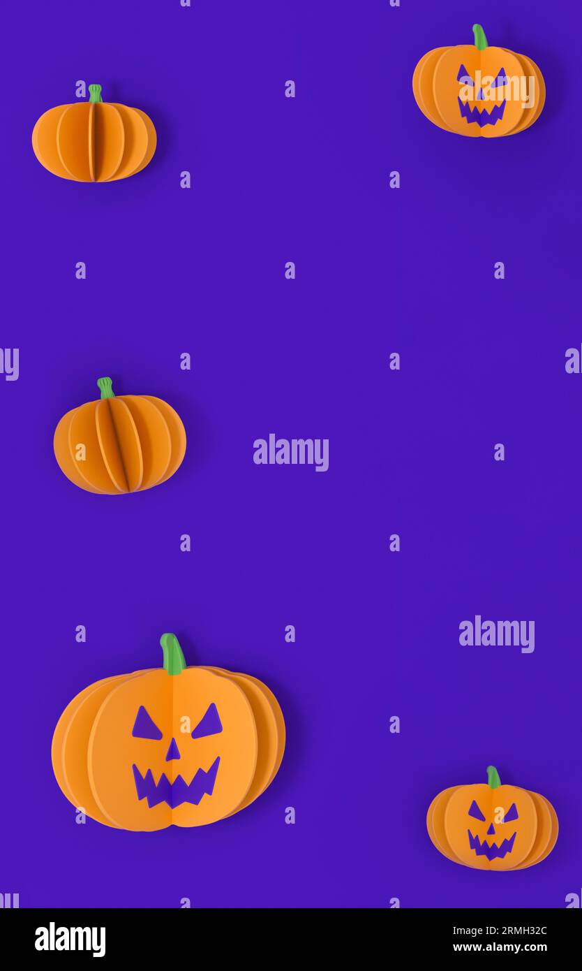 Halloween jack o lantern in paper on purple background with space for ...