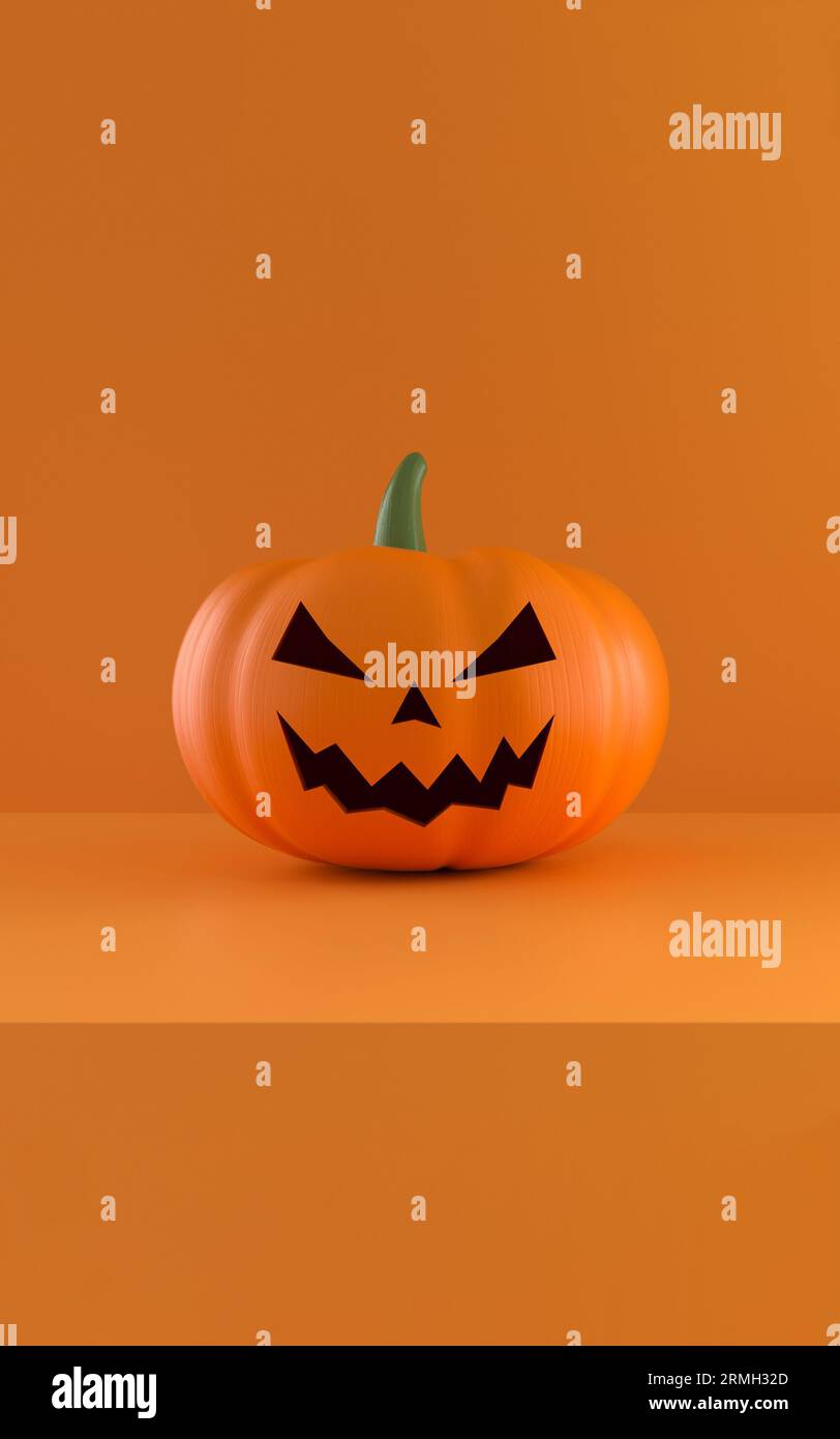 halloween jack o lantern on orange studio background. 3d rendering ...