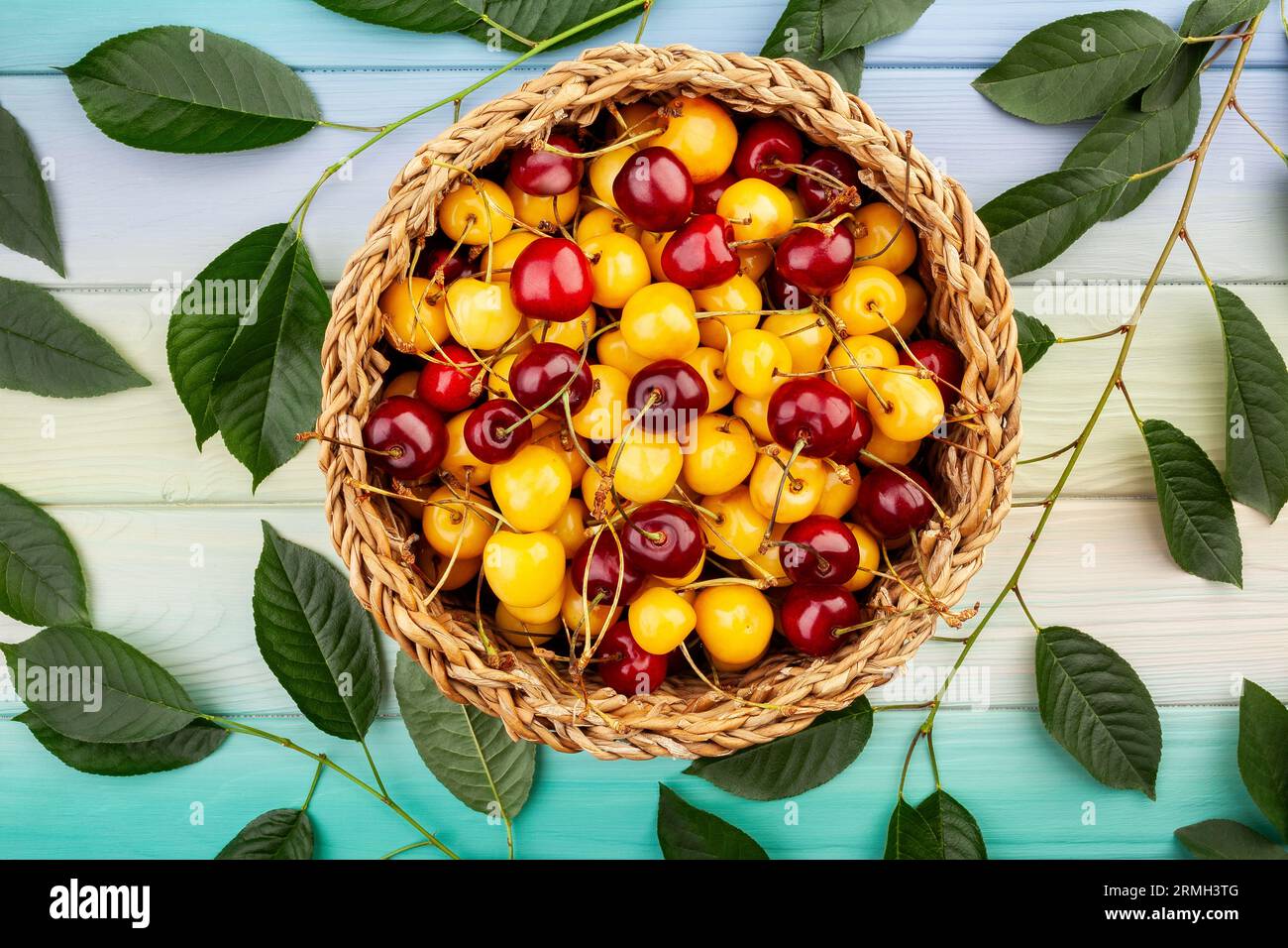 cherry mix on wood background Stock Photo