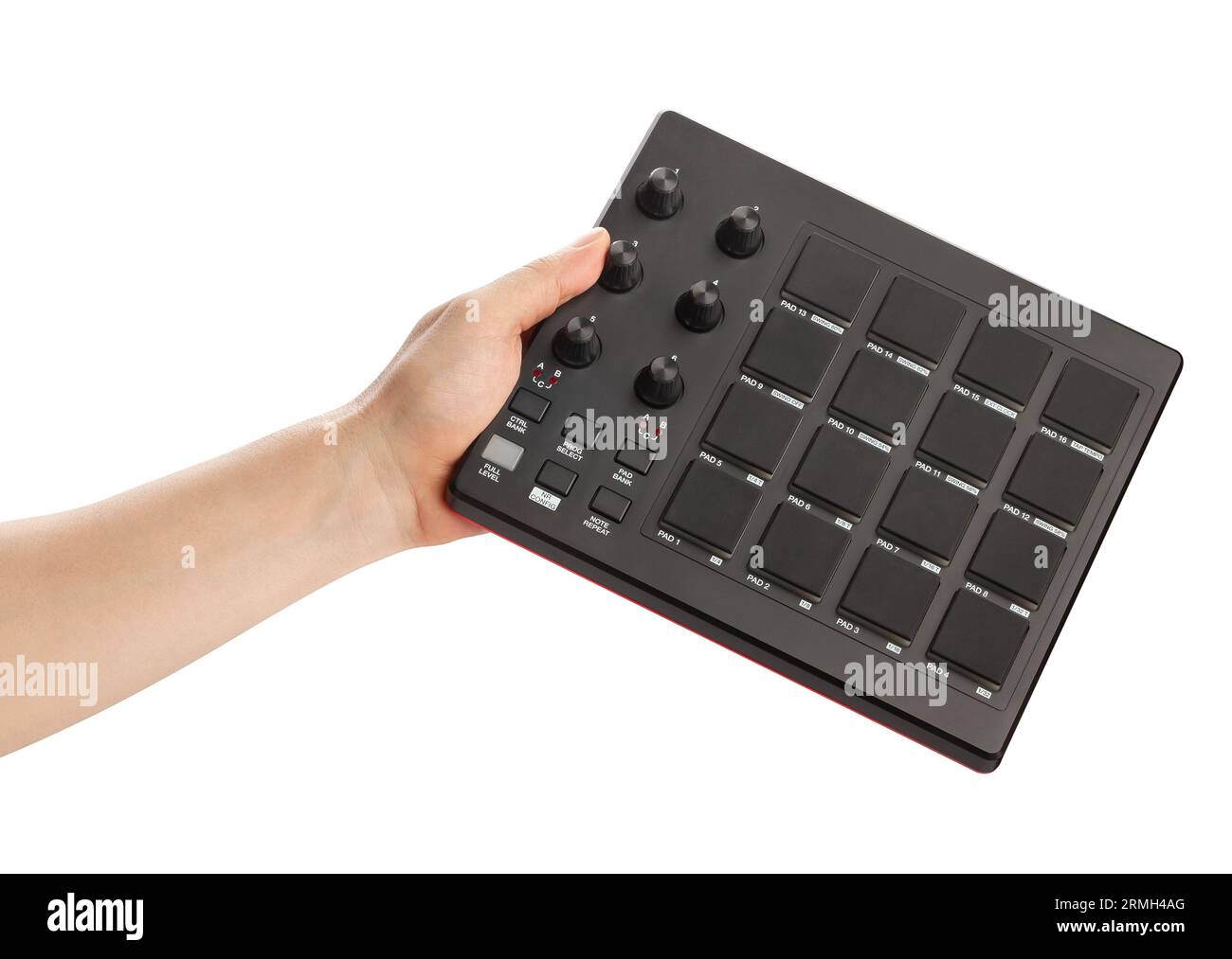 midi pad controller in hand path isolated on white Stock Photo