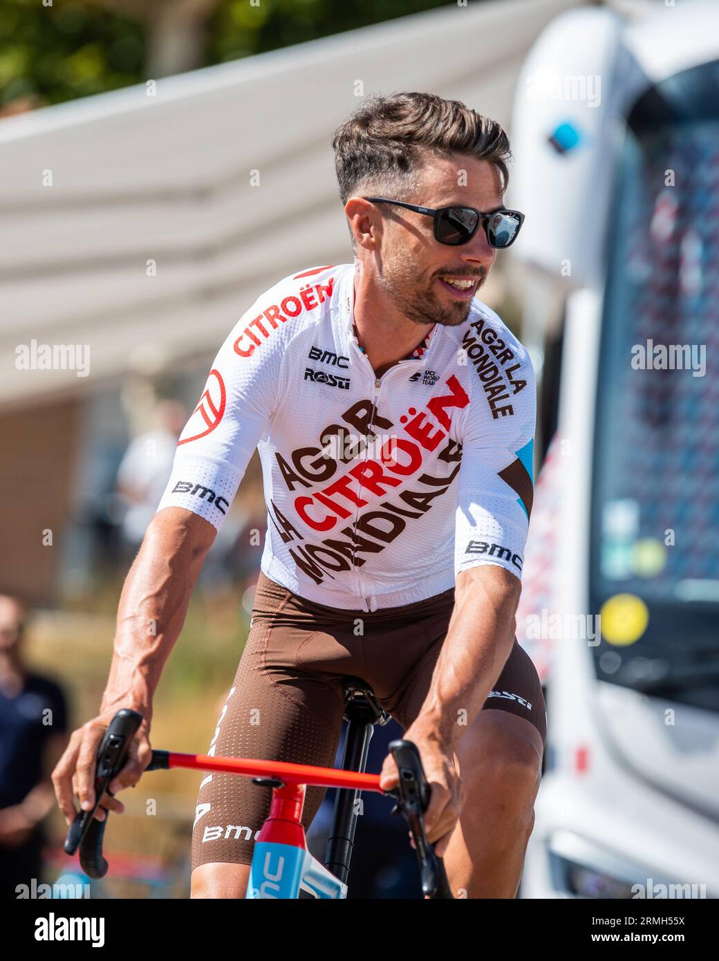 Suria, Catalonia, Spain. 28th Aug, 2023. Tour of Spain 2023 Stage 3, Suria to Arinsal, Andorra; 111 MIKAEL CHEREL before stage 3 of la Vuelta Espa&#xf1;a. Credit: Action Plus Sports/Alamy Live News Stock Photo