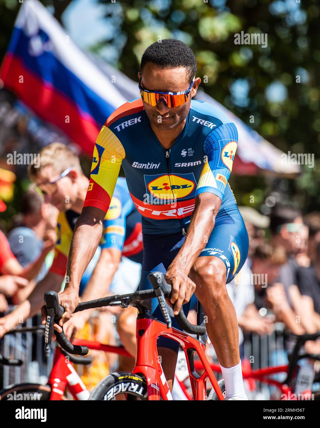 Suria, Catalonia, Spain. 28th Aug, 2023. Tour of Spain 2023 Stage 3, Suria to Arinsal, Andorra; AMANUEL GEHBREIGZABHIER before stage 3 of la Vuelta Espa&#xf1;a. Credit: Action Plus Sports/Alamy Live News Stock Photo