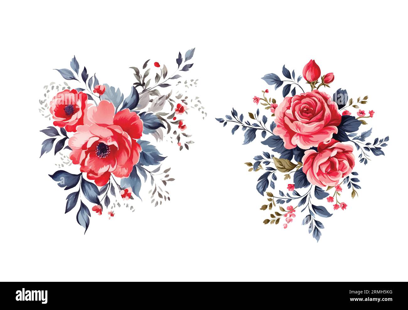 Watercolor flowers. Vintage. Red roses flowers. Vector isolated Stock
