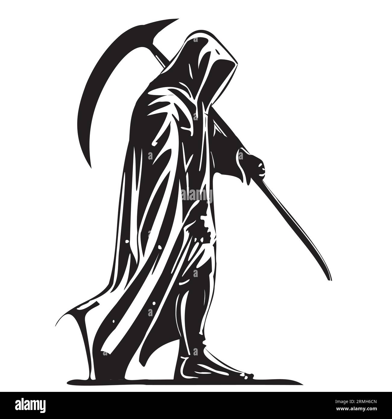 Death in cloak hand drawn sketch in doodle Halloween style illustration