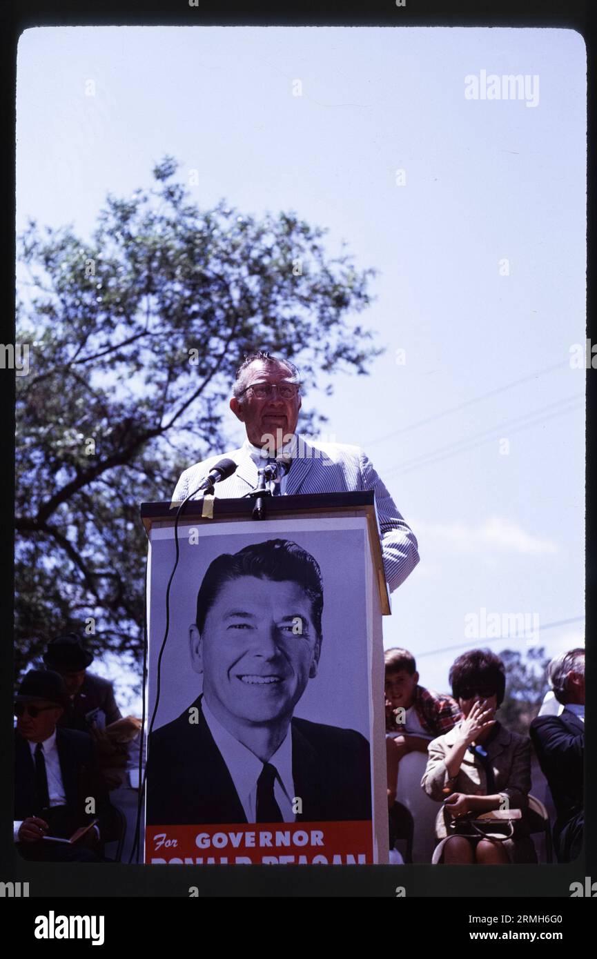 Hollywood actor Ronald Reagan campaigns for California governor in 1966 in Southern California. Stock Photo