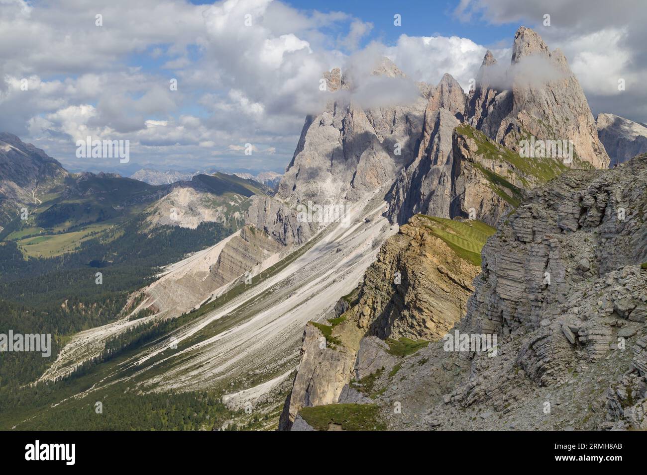 Gruppo delle Odle from Seceda, South Tyrol, Italy. Stock Photo