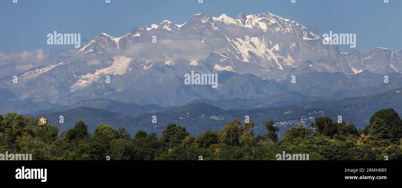 Monte Rosa from Lake Varese, Azzate, Lombardy, Italy Stock Photo