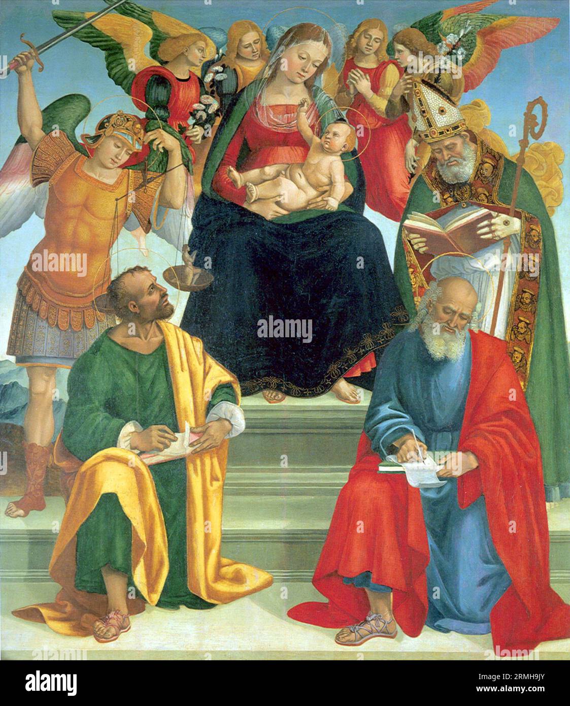 Madonna and Child with Saints and Angels, Painting by Luca Signorelli Stock Photo
