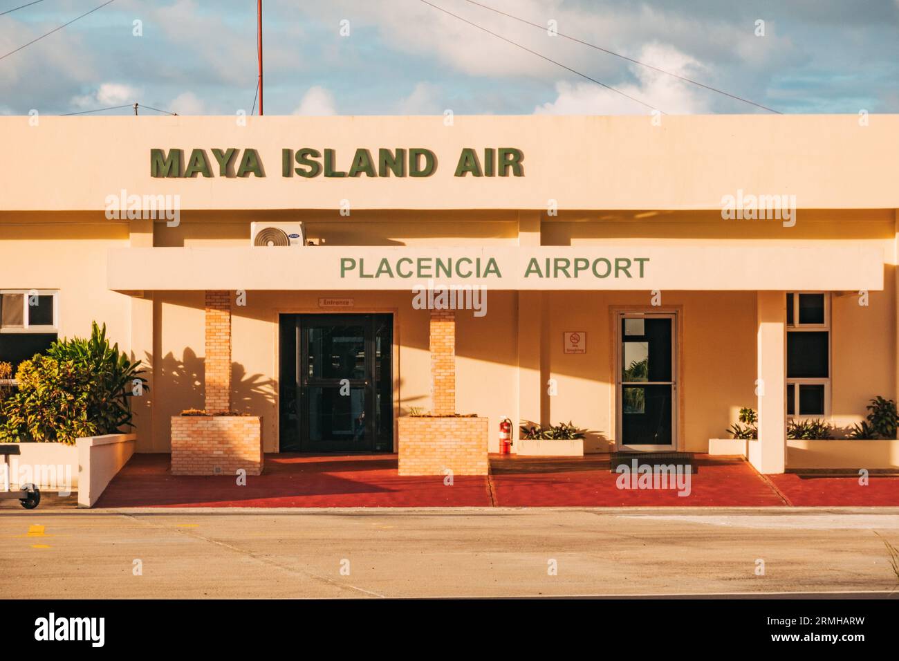 the Maya Island Air terminal building at Placencia Airport, a small