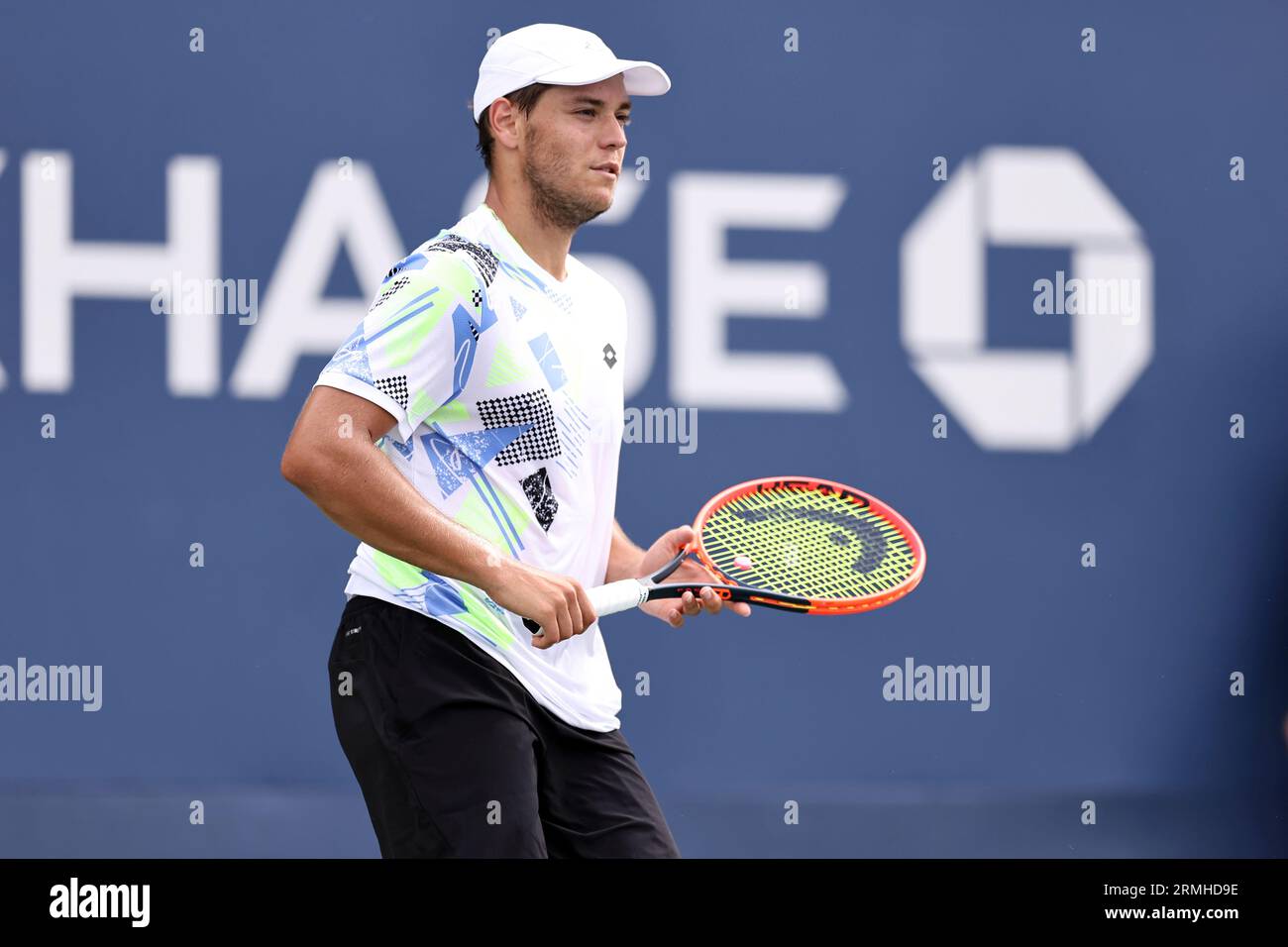 Pavel Kotov in action during a mens singles match at the 2023 US Open, Monday, Aug