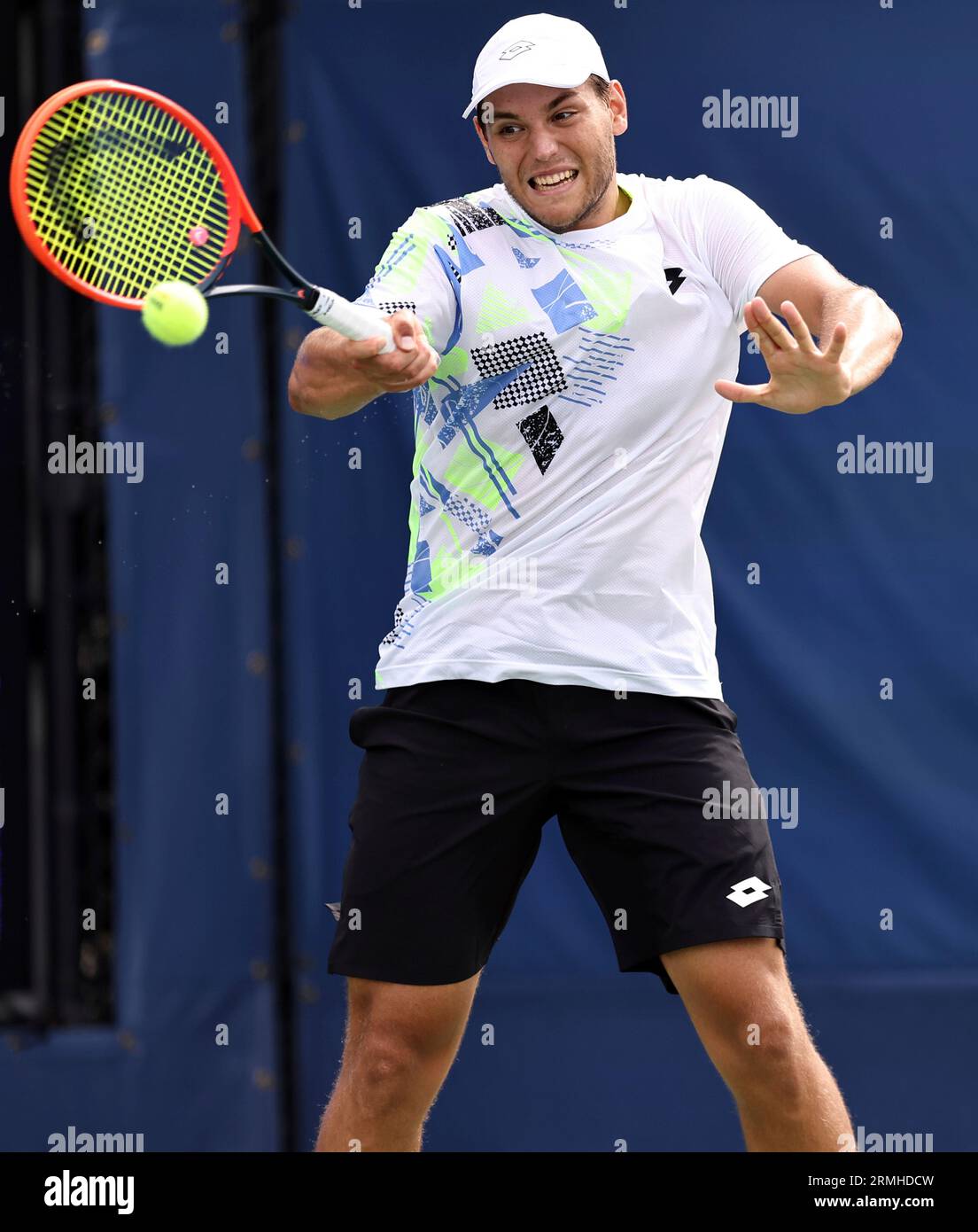 Pavel Kotov in action during a mens singles match at the 2023 US Open, Monday, Aug