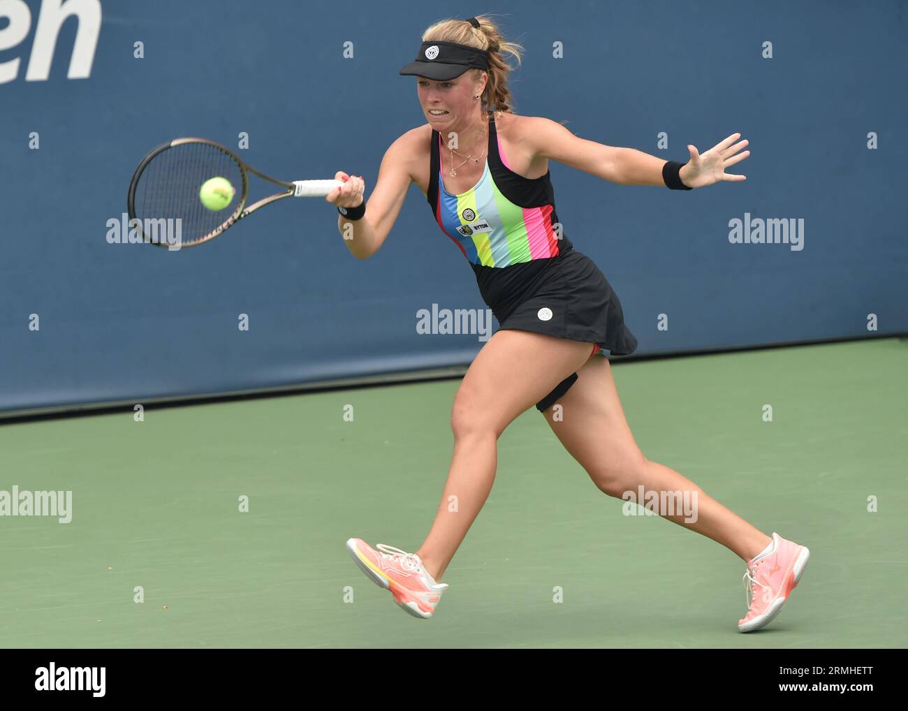 Magdalena Frech in action during a womens singles match at the 2023 US Open, Monday, Aug