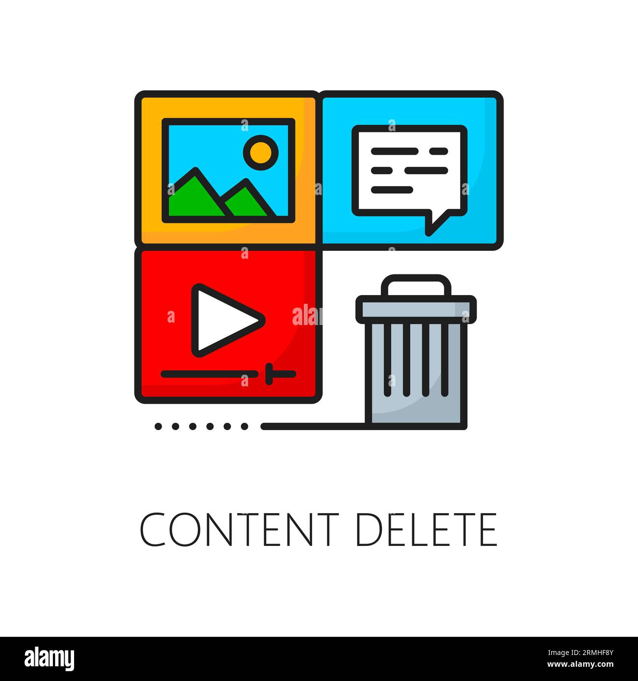 Content delete, CMS content management system icon, digital media ...
