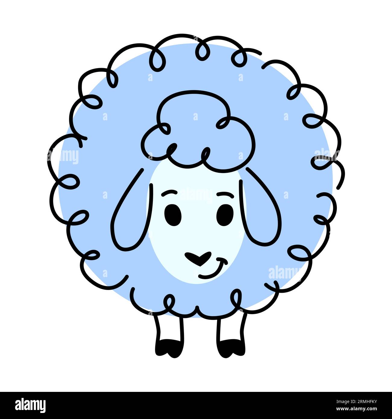 Cartoon sheep animal character with math shape, geometry education for kids in vector doodle. Cute lamb sheep as circle math shape or geometric figure Stock Vector