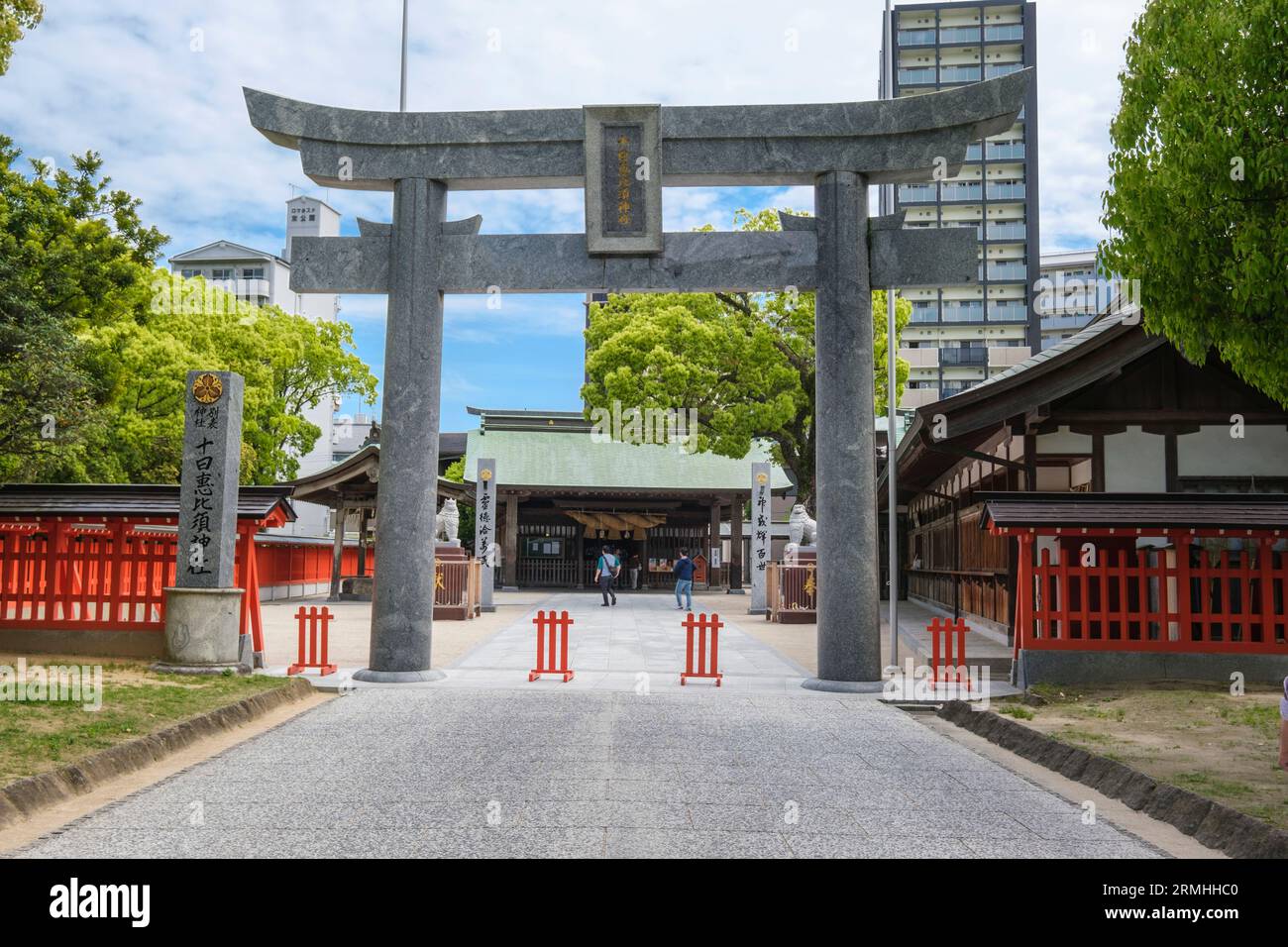 Japan, Kyushu, Fukuoka, Hakata. Torii Gate Entrance to Toka-Ebisu Shinto Shrine. Stock Photo