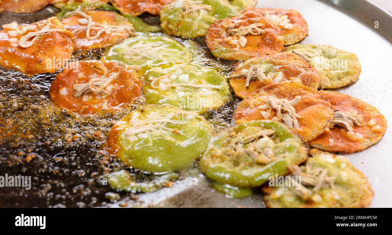 chalupas poblanas submerged in lard, mexican food from the city of Puebla, Mexico Stock Photo