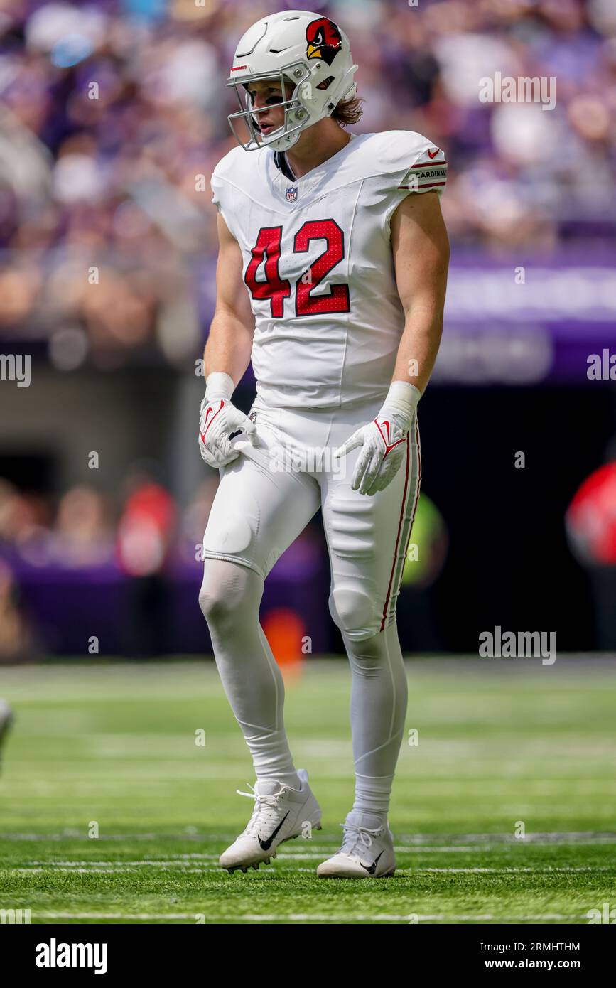 Arizona Cardinals tight end Joel Honigford (42) in action against the  Minnesota Vikings during the first half of an NFL preseason football game  Saturday, Aug. 26, 2023 in Minneapolis. (AP Photo/Stacy Bengs