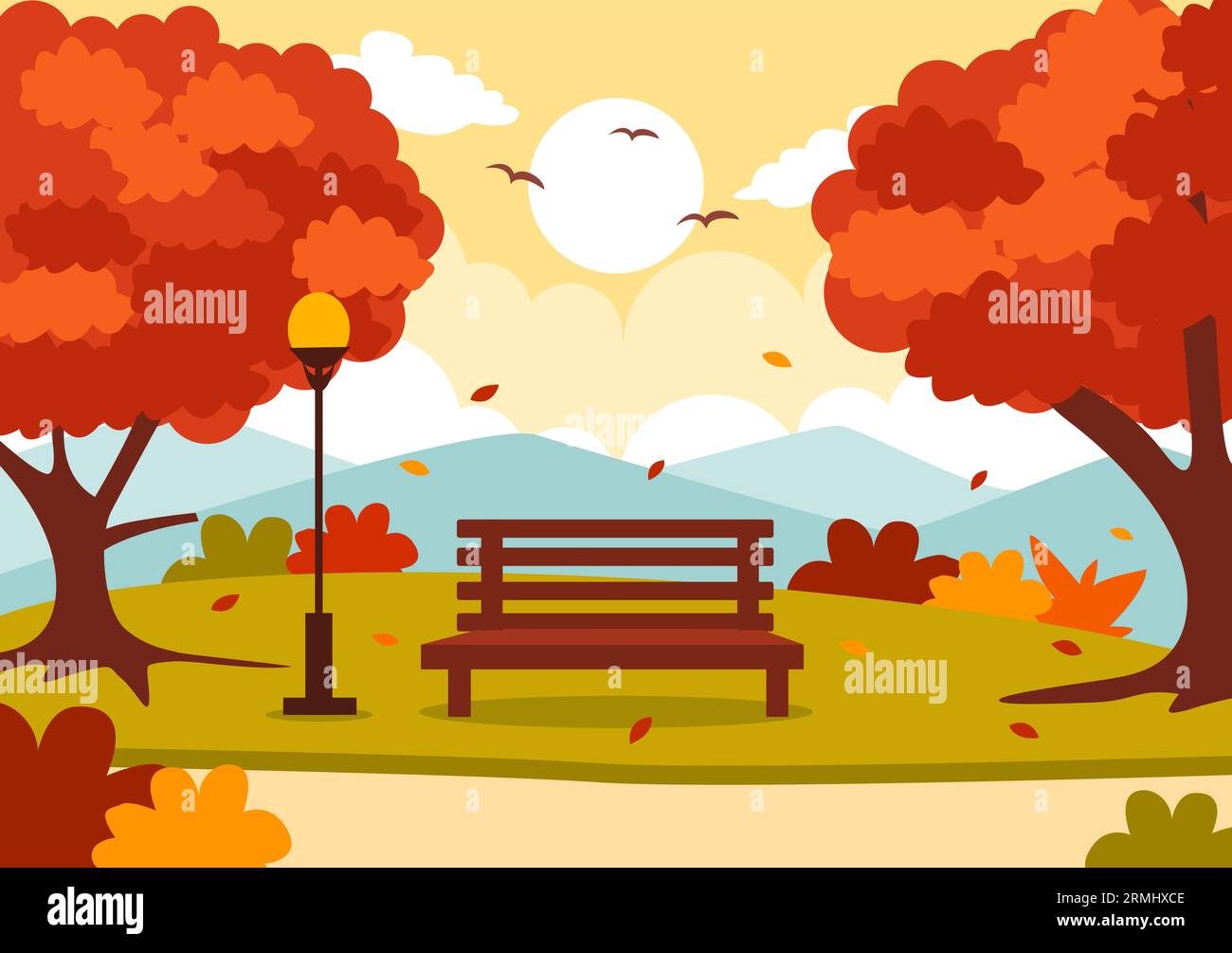 Autumn Landscape Background Vector Illustration with Mountains, Fields ...